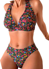 ZAFUL Women's 2 Piece Floral Print Swimsuit Triangle String High Cut Bikini Sets Bathing Suit