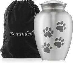 Reminded Pet Cremation Urns for Dog and Cat Ashes, Memorial Paw Print Urn - Extra Small Keepsake Silver