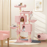 Cat Tree Tower with 2 Cat Condo, Cat Tower with Scratching Post & Sisal-Covered Scratching Board Ladder, Cat Climbing Tower, Cat Tree for Indoor Cats 34 Inch, Soft Pink