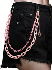Dual-Layered Pink Acrylic Strawberry Pants Chain for Women Valentines Accessory