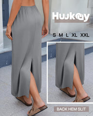 Huukeay 3 Pack Long Maxi Skirts for Women, Back Slit Ankle Length Casual Skirts Elastic Waist Soft Pencil Skirts with Pockets