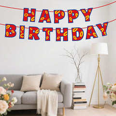 Happy Birthday Banner, Pre-Strung Red Blue and Golden Rings Happy Birthday Letters Banner Backdrop for Women Girls Boys Cartoon Theme Party Decoration Supplies (Red)