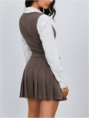 Milumia Women's 2 Piece Outfit Plaid Vest Blazer and Pleated Skirt Suit Sets