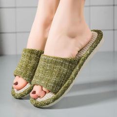 Linen Open Toe Slippers, Soft and Silent Home Slippers for Couples, Casual Comfortable Breathable non-slip Indoor and Outdoor Slippers Men/Women