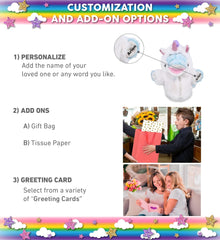 DolliBu Dolphin Unicorn Plush Stuffed Animal Hand Puppet Toy - Super Soft Dolphincorn Dress Up with Removable Plush Unicorn Outfit, Cute Fantasy Ocean Life Gift with Name Personalization - 12 Inches