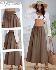 3 Pack Women's Maxi Long Skirts, Ankle Length a Line Elastic High Waist Flowy Boho Casual Skirt with Pockets