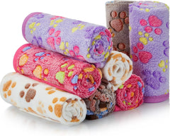 Panelee 8 Pieces Puppy Blanket Dog Blanket Fleece for Medium Small Dogs Soft Flannel Throw Pet Pad Paw Print Sleep Mat Bed Cover for Cats Pets Cage