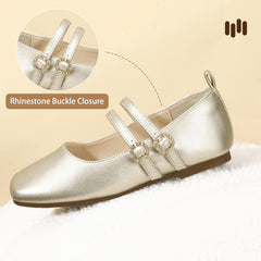 Hehainom Girls Dress Shoes Rhinestone Square Toe Toddler Flower Girl Ballet Flats Little Big Kids Mary Jane School Party Wedding Shoes