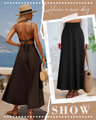 Ficerd 3 Pack Women's Maxi Long Skirts with Pockets, A Line Ankle Length High Waisted Flowy Soft Cotton Summer Casual Skirts