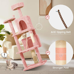 58.5inch Large Cat Tree Tower Condo for Indoor Cats, Soft Plush Multi-Level Climbing Tree Cat House with 1 360° Rotating Cat Cave, Scratching Post, More Entrance/Exit, Sisal Rope, Grey Black