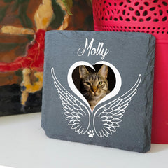 Personalized Custom Square Memorial Plaque for Pet Cat Dog Any Animal Slate Stone Frame Paw Print Grave Marker - Size 3,94" x 3,94" or 100 x 100 mm - Image Frame