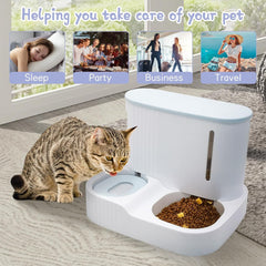 Kathson Automatic 2 in 1 Cat Feeder and Water Dispenser, Gravity Feed Pet Feeder for Indoor & Outdoor Cats (Grey)