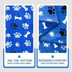 Dog Blanket Paw Bone Pattern 1 Pack 2 Super Soft Warm Flannel Sofa Cover Car Bed Protector, Urine Proof Washable Outdoor Pet Blanket for Puppy Large Dogs & Cats,40"*30" Blue