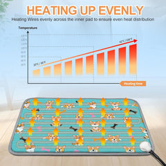 Electric Cat Heating Pad with Digital Temperature Control, Pet Heated Bed Mat LCD Display, Heated Cat Dog Mat with Timer, Chew Resistant Cord, 18x18 in