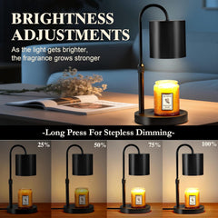 Dreamholder Electric Candle Warmer Lamp with Timer & Dimmer, Adjustable Height Wax Melt Warmer for Jar Candles, Wood Base Candle Melter, Floral Home Decor Gifts for Women, Mom, Silver