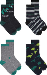 DENSLEY&CO Kids Boys 4-Pack Fun Graphic Crew Socks Bundle | Multiple Colours & Patterns