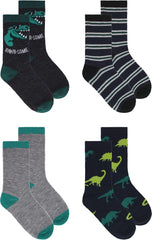DENSLEY&CO Kids Boys 4-Pack Fun Graphic Crew Socks Bundle | Multiple Colours & Patterns