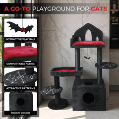 Black Gothic Cat Tree with Coffin Platform - Scratching Posts & Removable Cushion, Easy Installation & Halloween Home Decor, 45 Inches Sturdy Cat Tower for Indoor Cats (Small)