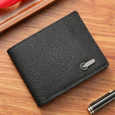Men's Wallet Business Casual Short PU Leather Money Clip (Black)