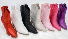 Women's Rhinestone Block Heel Mid Calf Short Ankle Booties Knee High Boots