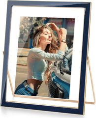 Axeman 5x7 Floating Frame Pink Enamel 6x8 Picture Frame with Gold Metal Edge for 5x7, 4x6 up to 6x8 Photo Double Glass Floating Picture Frame for Desk Tabletop Shelf Vertical Display