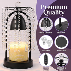 Candle Warmer lamp with Crystals, Home Decor, Wax melt Warmer,Gifts for mom, Candle Warmer lamp with Timer, Wax Melter Electric, House Warming Gifts. (Black)