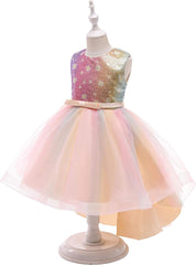 Glamulice Flower Girl Rainbow Tulle Dress High-Low Wedding Party Bridesmaid Birthday Pageant Dresses