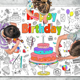 Happy Birthday Coloring Poster,30x72in Giant Waterproof Versatile Paper Coloring Tablecloth for Kids Crafts Activities Game Birthday Gifts Table Cover School Classroom Home Party Supplies Decorations