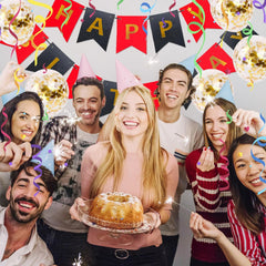 Glitter Red and Black Happy Birthday Banner with Balloon Funny Happy Birthday Sign for Women Shiny Birthday Decoration for Backdrop Wall Hanging Birthday Banners Flag HB Party Supplies