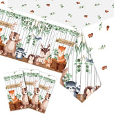 3Pcs Cute Jungle Safari Baby Shower Tablecloths, Disposable Plastic Woodland Animal Table Cover for Boy Girl Gender Reveal Party Supplies