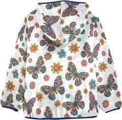 CHIFIGNO Colorful Butterfly White Kids Fleece Zip up Jacket, Warm Light Fleece Jacket 3T