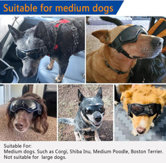 Dog Goggles for Medium Dogs, Dog Sunglasses Medium Breed, Dog Glasses UV Protection Wind Protection Dust Protection with Adjustable Strap for Medium Breed (Medium Black)