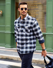 MAGCOMSEN Men's Flannel Shirts Long Sleeve Quilted Lined Button Down Plaid Flannel Jacket Heavyweight Warm Winter Coat