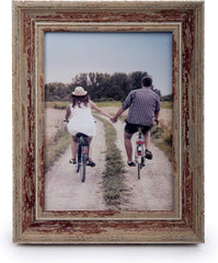 Weathered Picture Frame, Distressed Wooden Look for Wall or Tabletop Display, Lightweight Photo Frame with Glass Cover, 8" x 10", Gray