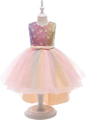 Glamulice Flower Girl Rainbow Tulle Dress High-Low Wedding Party Bridesmaid Birthday Pageant Dresses