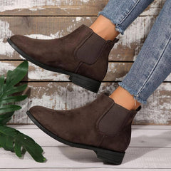 Women's Slip on Ankle Boot Western Almond Pointed Toe Chunky Low Heel Elastic Bootie, Womens Fashion Comfortable Short Boots Walking Shoes Classic Stylish Casual Work Ankle Booties