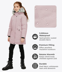 Wantdo Girl's Winter Coat Warm Windproof Insulated Hiking Warm Long Sleeve Puffer Outdoor Running Fall Jacket with Hood