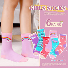 Girls Socks Unicorn Kids Crew Funny Cotton Cute Animal Novelty Cartoon Pattern Fashion Crazy Socks 6 Pairs