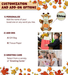 DolliBu Super Soft Giraffe Hand Puppet Stuffed Animal with Pumpkin Decor and Name Personalization - Pumpkin Plush Animal for Fall, Halloween and Thanksgiving, Pumpkin Toy for Kids, Adults - 10 Inches