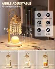 Candle Warmer Lamp With Timer, Dimmer and 3 Bulbs - Marble Base for Adjustable Height - Crystal Lamp for Jar Candles - House Warming Decor Gifts, Crown Gold
