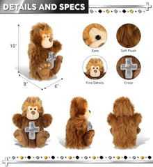 DolliBu Big Foot Hand Puppet Stuffed Animal with Silver Cross and Personalization - Religious Baptism Gifts, Dedication Christening Gifts Plush Prayer Toy Healing Teddy Bear - 10 Inches