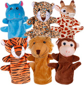 6Pcs Hand Puppets for Toddlers - Stuffed Animal Puppets for Kids, Including Lion, Tiger, Hippo, Leopard, Giraffe and Monkey for Puppet Show Theater