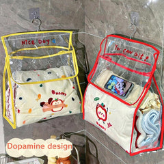 Dopamine Color Waterproof PVC Bath Bag with Apple, Dog & Cat Elements – Transparent Design with Phone Pocket (Cat,S)