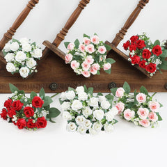 Artificial Flowers Fake Flower,Artificial Plant Fake Flower Artificial Silk Flowers Artificial Rose Flower Bouquet Leaves Faux Floral Plant for Wedding Party Photo Props Pink