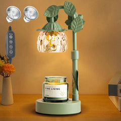 Candle Warmer Lamp with Timer Dimmable,Candle Lamp Height Adjustable,Flower Electric Candle Warmer House Warming Gifts New Home Bedroom Decor,Wax Melt Warmer for Jar Candles with 2 Bulbs (Green)