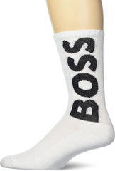 BOSS Men's Solid Big Logo Quarter Length Ribbed Socks