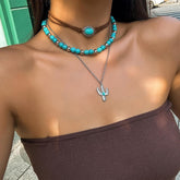 Western Necklaces for Women Cow Outfits Boho Layered Turquoise Necklaces Western Jewelry Country Concert Turquoise Jewellery