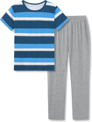 Beezizac Boys Pajamas CATCH SOME Z ' S Striped Baseball 2-Piece Fun Short Sleeve & Pants PJs Kid Sleepwear Size 6-18