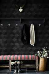 Guvana Peel and Stick 3D Geometric Wallpaper - Black Modern Removable Hexagon Self-Adhesive Vinyl Contact Paper for Bedroom & Living Room - 16.14''x78.7''