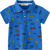 Cool Cartoon Print Short Sleeve Tops Kids Dinosaur Shirt Toddler Boy Button Down T Shirts Blue Cartoon Short T